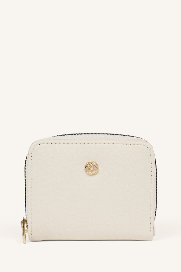 Women's Faux Leather Metallic Logo Zipper Wallet I5819Axns