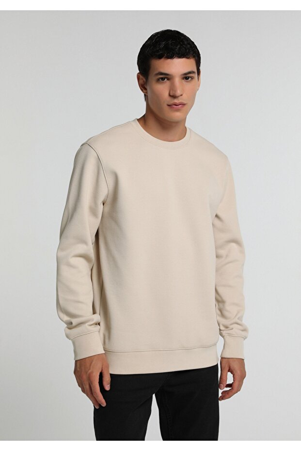 Regular Fit Round Neck Plain Men's Stone Sweatshirt
