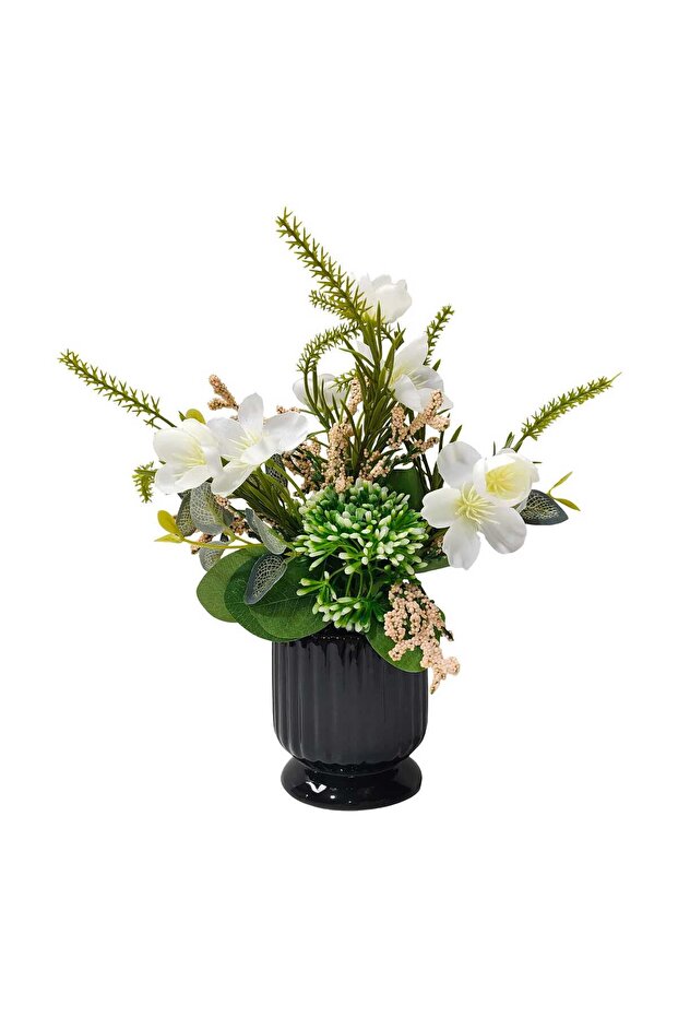Ceramic Planter with Flowers, Black