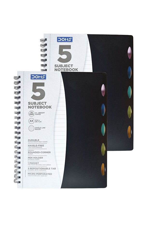5 Subject A4 Spiral Notebook, 150 Sheets