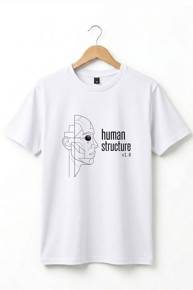 Human Structure Minimalist Graphic Printed 100% Cotton Crew Neck Basic Tshirt