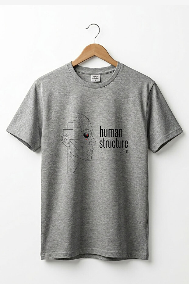 Human Structure Minimalist Graphic Printed 100% Cotton Crew Neck Basic Tshirt