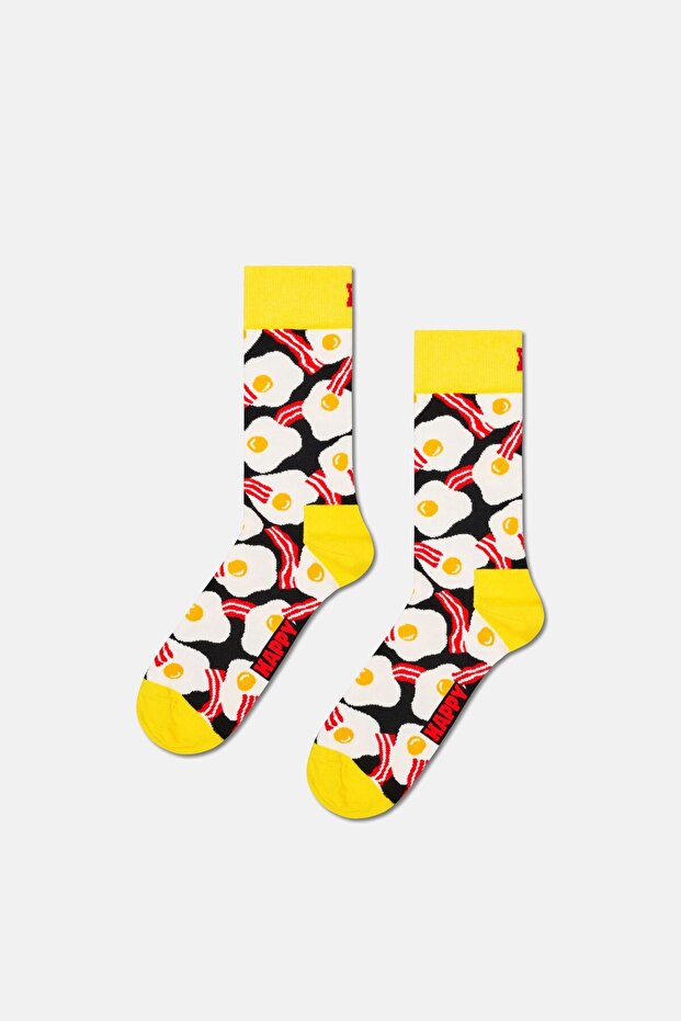 - Black Egg and Bacon Patterned Cotton Socks