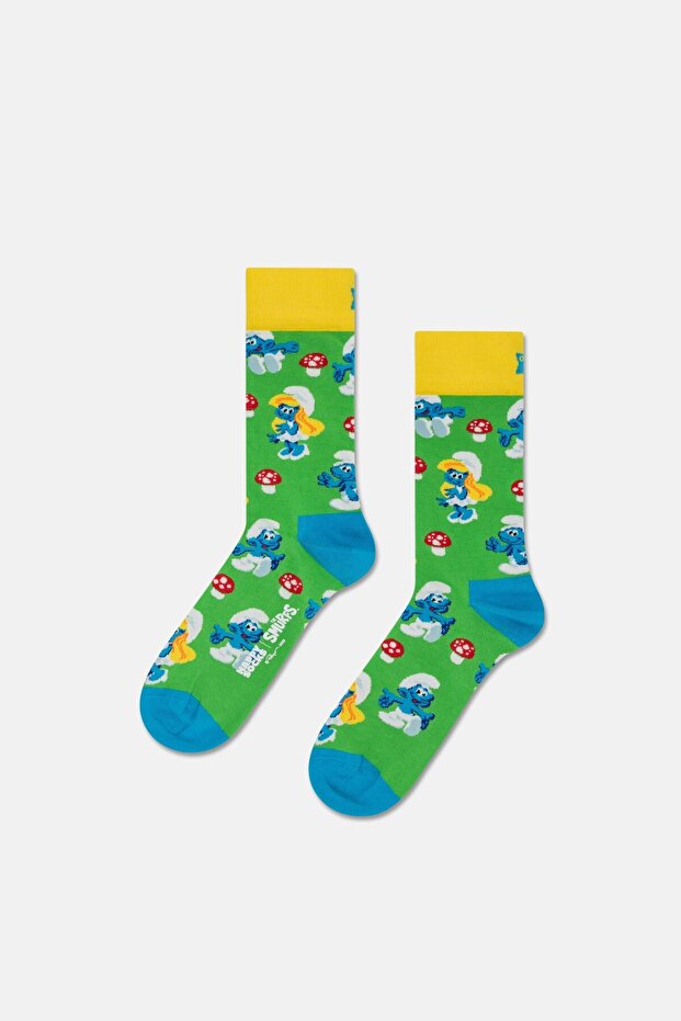 - Green Smurfs Mushroom Patterned Cotton Socks