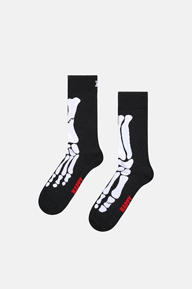 - Black Bone Patterned Cotton Socks