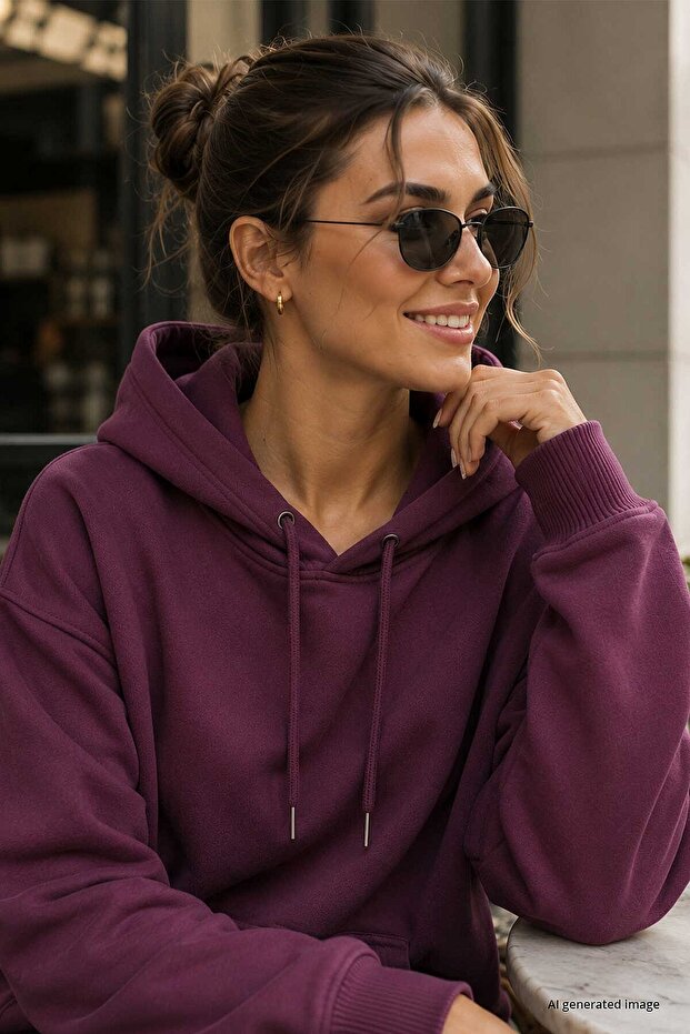Soft Cherry Standard Hooded Basic Women's Sweatshirt with Kangaroo Pocket - 97321