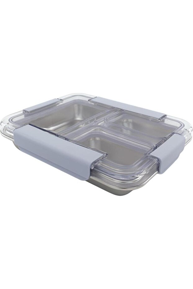Lunch Box Rectangle Single Layer with 3 Partition Ice Blue