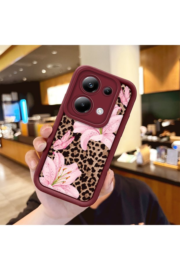 Xiaomi Poco M6 Pro 4g Compatible Case Camera Protective Flower Case Maroon Lover Couple Silicone Phone Case