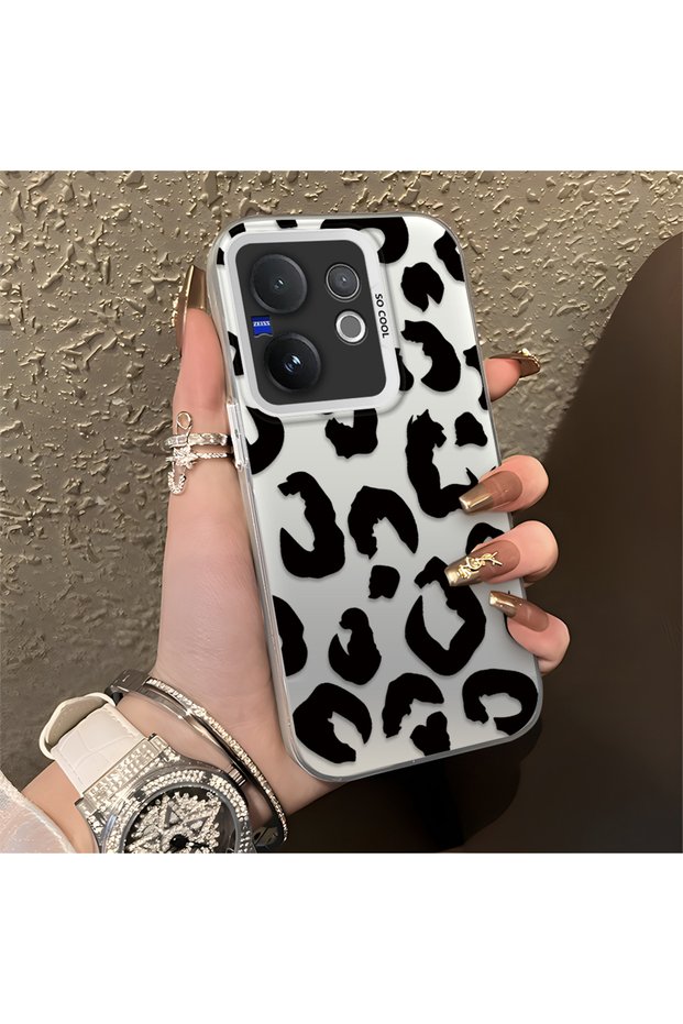 Vivo V60 Compatible Black Leopard Print Silicone Phone Case, Shock Protection
