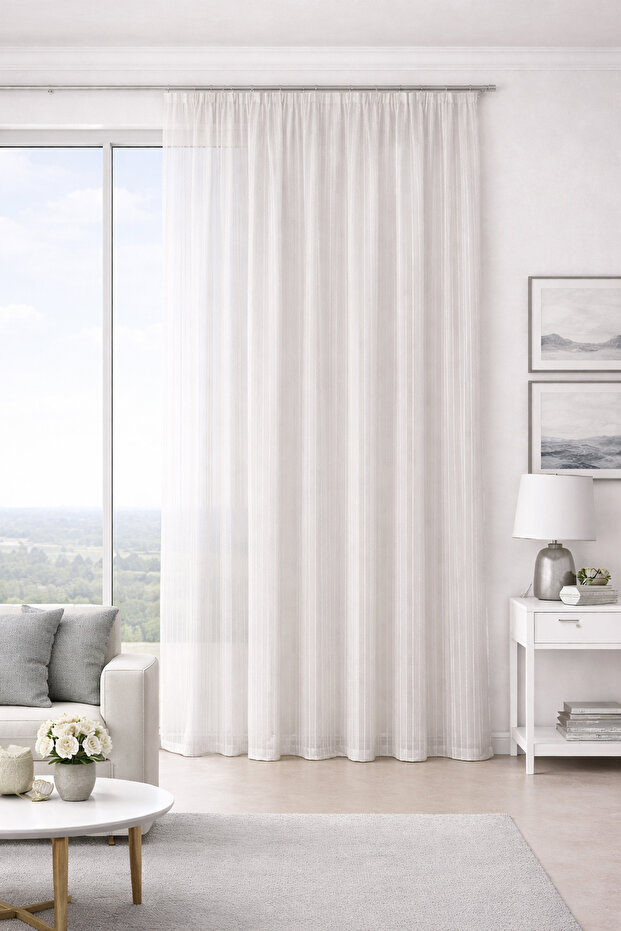 Luna Ecru Custom Size Tulle Curtain 160X260 Without Pleats