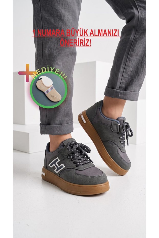 Unisex Velcro and Lace-Up Sneaker H Model - Casual Comfortable Sole Sports Shoes + Socks Gift