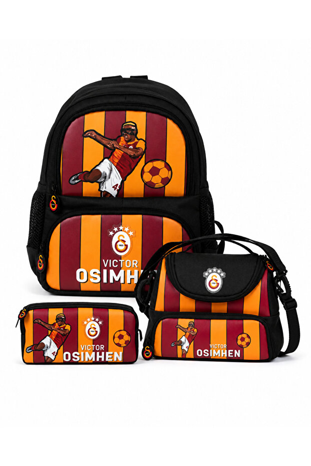 Licensed Victor Osimhen 3-Piece School Bag Set – School Bag + Lunch Box + Pencil Case Yellow Red