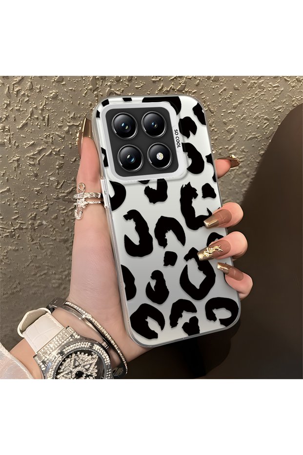 Mi 14t Pro Compatible Black Leopard Print Silicone Phone Case, Shock Protection