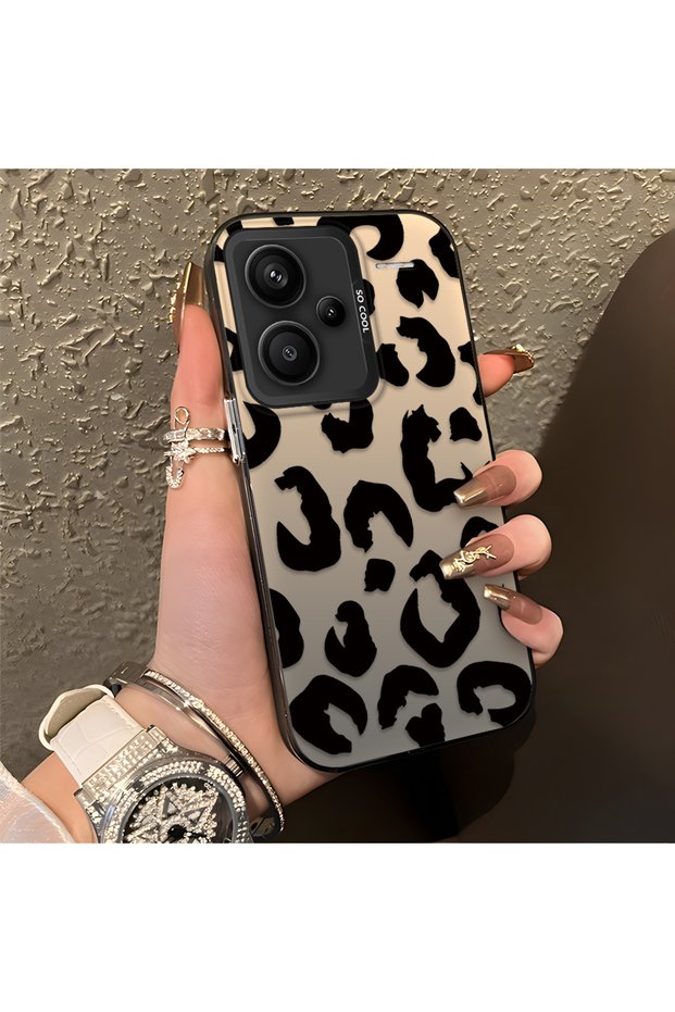 حافظة هاتف Redmi Note 13 Pro Plus+ 5G متوافقة مع التصميم الشعبي ذو اللون الأسود بنمط الفهد