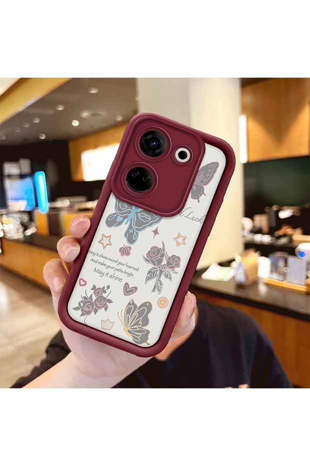 For Tecno Camon 20 Pro 4g Compatible Case Camera Protector Heart Pattern Maroon Lover Couple Silicone Phone Case