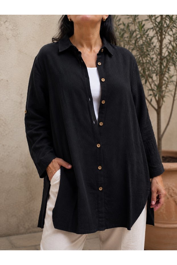 Collared Linen Tunic with Sleeve Attachments Standard Size Length 90 cm Bust Measurement 120 cm