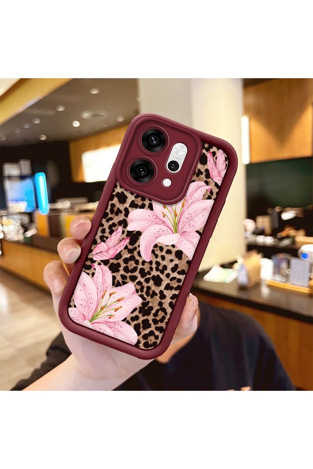 Oppo Reno 14 Pro 5g Compatible Case Camera Protective Floral Case Claret Red Beloved Couple Silicone Phone Case