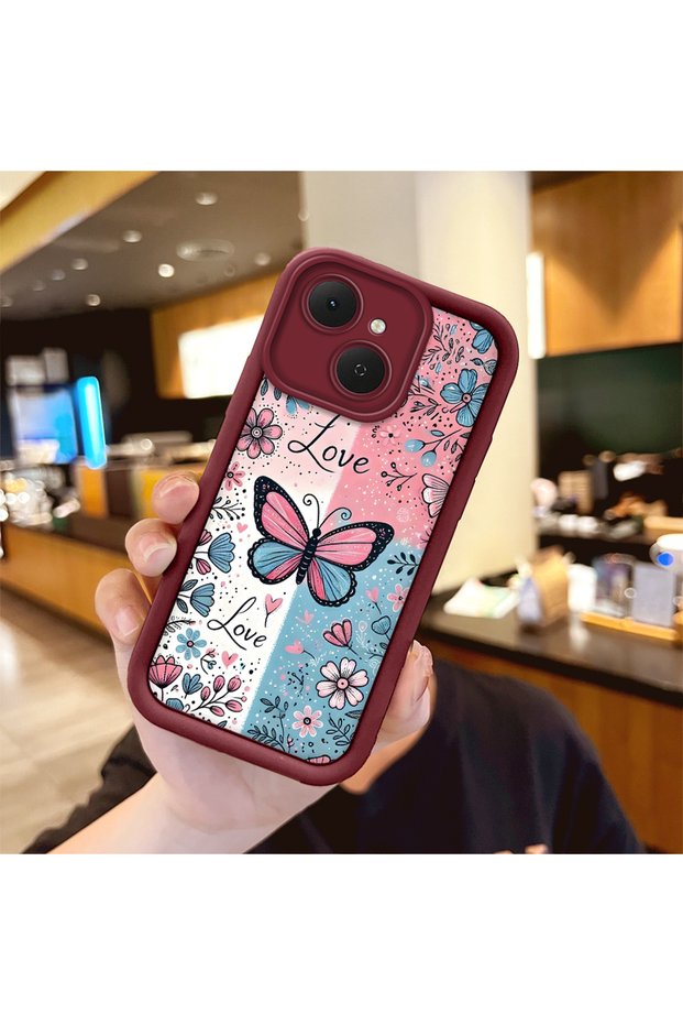 Tecno Spark 40C Compatible Case Camera Protector Stitch Pattern Maroon Lover Couple Silicone Phone Case