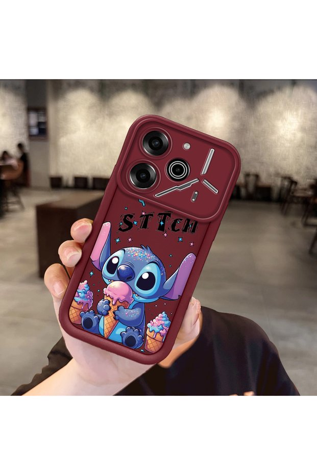 Tecno Pova 6 Compatible Case Camera Protector Stitch Pattern Maroon Lover Couple Silicone Phone Case
