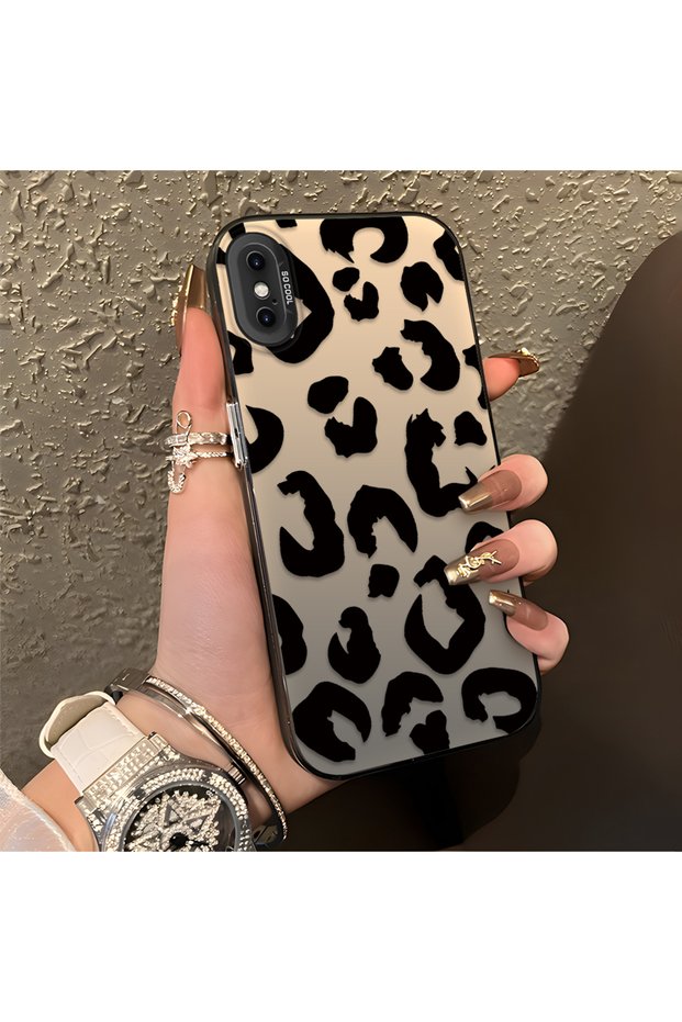 iPhone XS Max Compatible Black Leopard Print Silicone Phone Case, Shock Protection