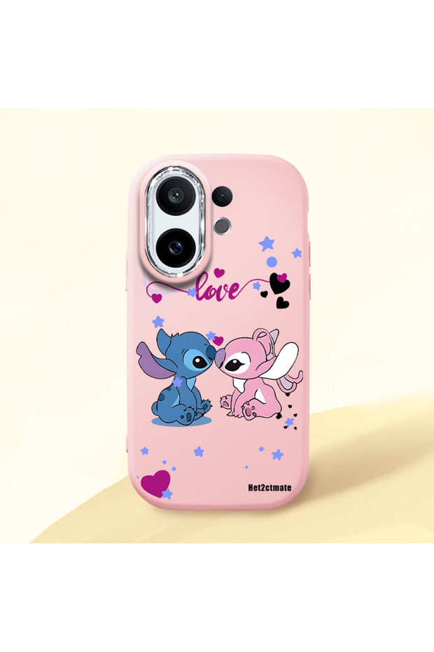 Vivo X200 Fe Compatible Case Camera Protective Pink Stitch Patterned Silicone Lover Couple Phone Case
