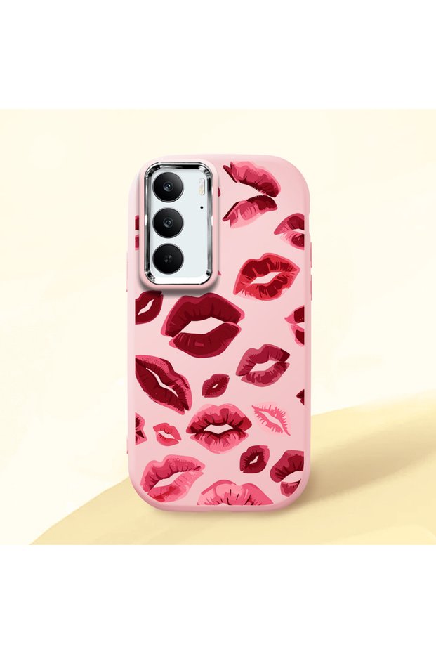 Realme C75 Compatible Case Camera Protector Pink Kiss Patterned Silicone Lover Couple Phone Case
