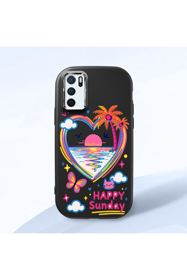 Oppo A55 4g Compatible Case Camera Protector Black Heart Patterned Silicone Lover Couple Phone Case