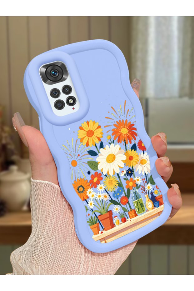 Redmi Note 11S Compatible Case Camera Protector Blue Silicone Couple Phone Case Floral Case