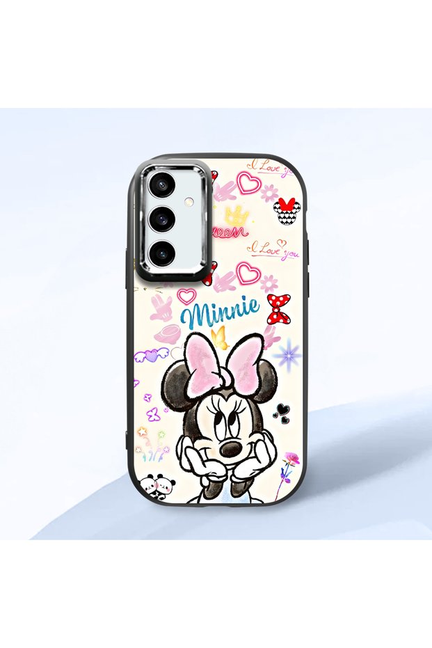 Samsung Galaxy S23 Fe Compatible Case Camera Protector Black Minnie Patterned Silicone Lover Couple Phone Case