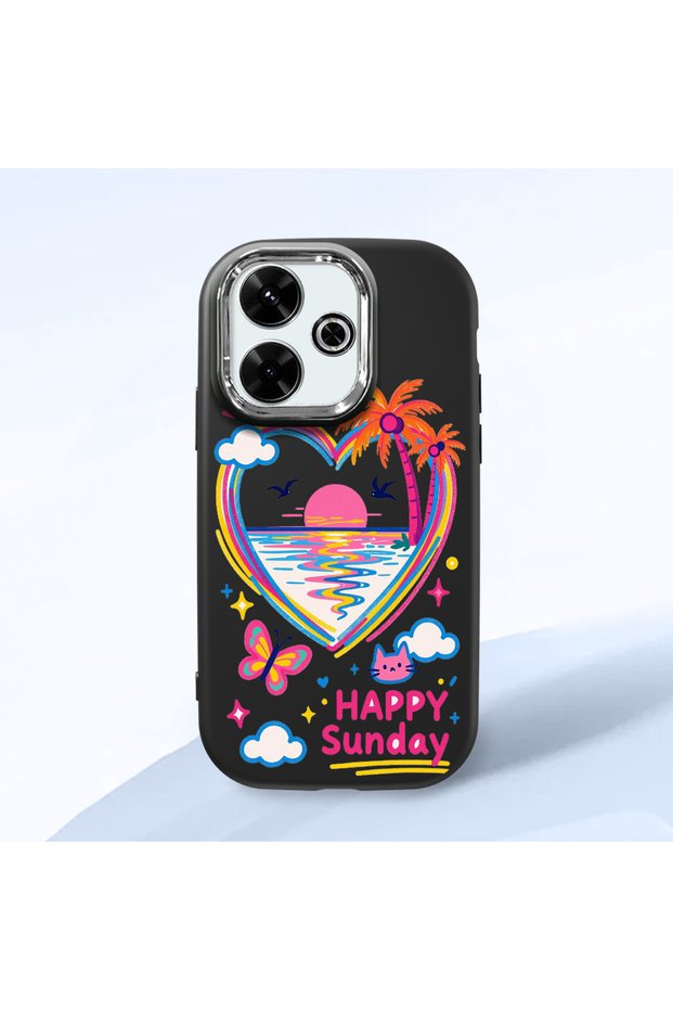 Redmi 13 Compatible Case Camera Protector Black Heart Patterned Silicone Lover Couple Phone Case