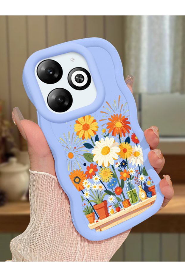 Infinix Smart 8 Compatible Case Camera Protector Blue Silicone Couple Phone Case Flower Case
