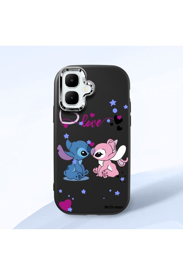 Infinix Smart 10 Compatible Case Camera Protective Black Stitch Patterned Silicone Beloved Couple Phone Case