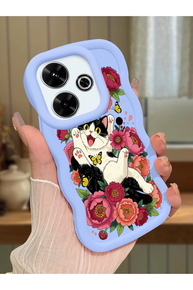 Redmi 13X Compatible Case Camera Protector Blue Silicone Couple Phone Case Cat Case