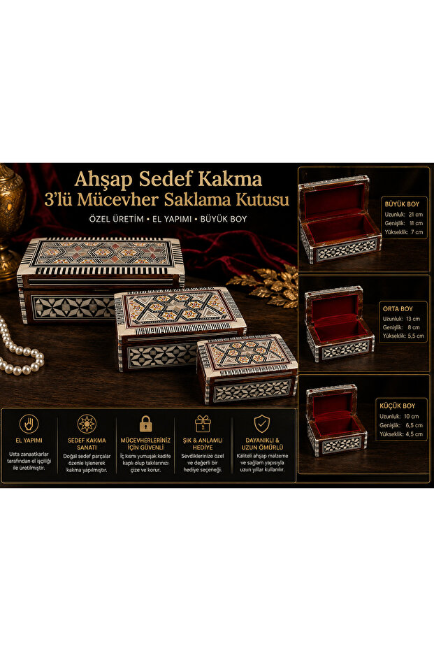 Wooden Inlaid 3-Piece Jewelry Storage Box – Special Edition Handmade