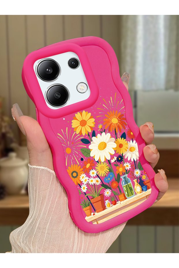 Case for Redmi Note 13 4g Compatible Case Camera Protective Red Silicone Lover Couple Phone Case Flower Case
