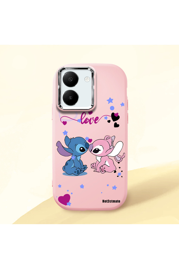 Vivo Y27 Compatible Case Camera Protective Pink Stitch Patterned Silicone Lover Couple Phone Case