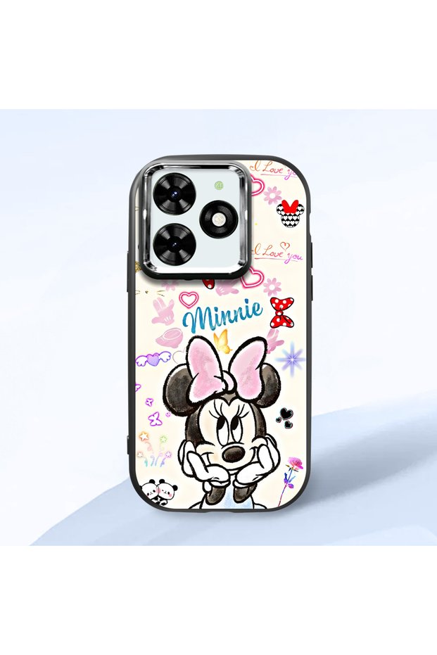 Infinix Smart 8 Pro Compatible Case Camera Protector Black Minnie Patterned Silicone Lover Couple Phone Case