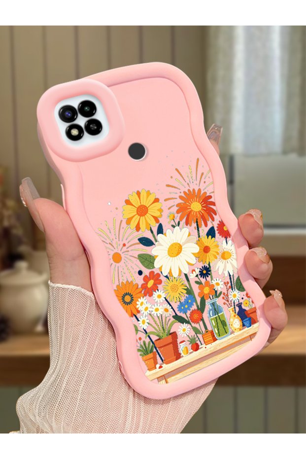 Poco C31 Compatible Case Camera Protector Pink Silicone Lover Couple Phone Case Floral Case