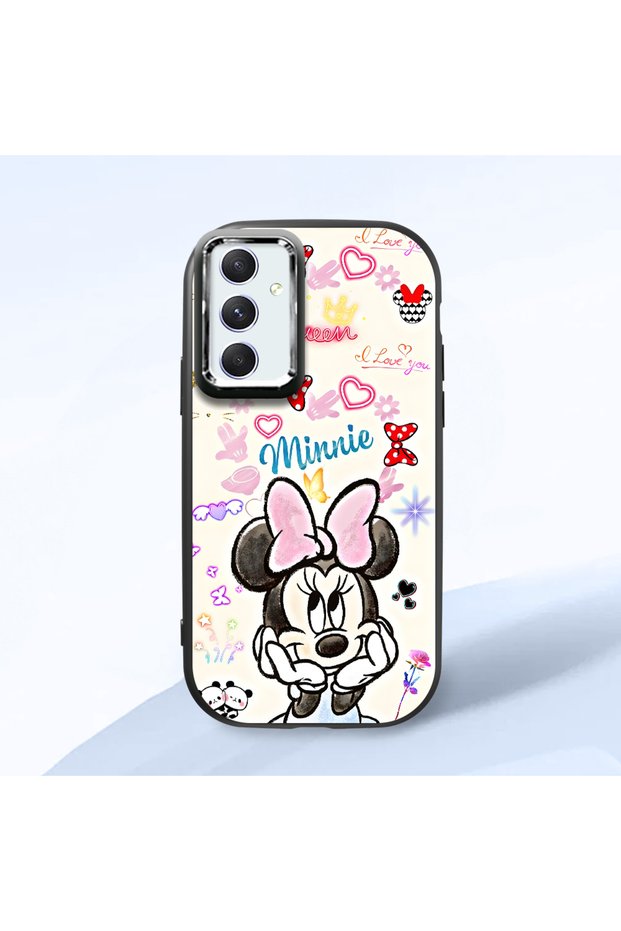 Samsung Galaxy A54 Compatible Case Camera Protective Black Minnie Patterned Silicone Lover Couple Phone Case