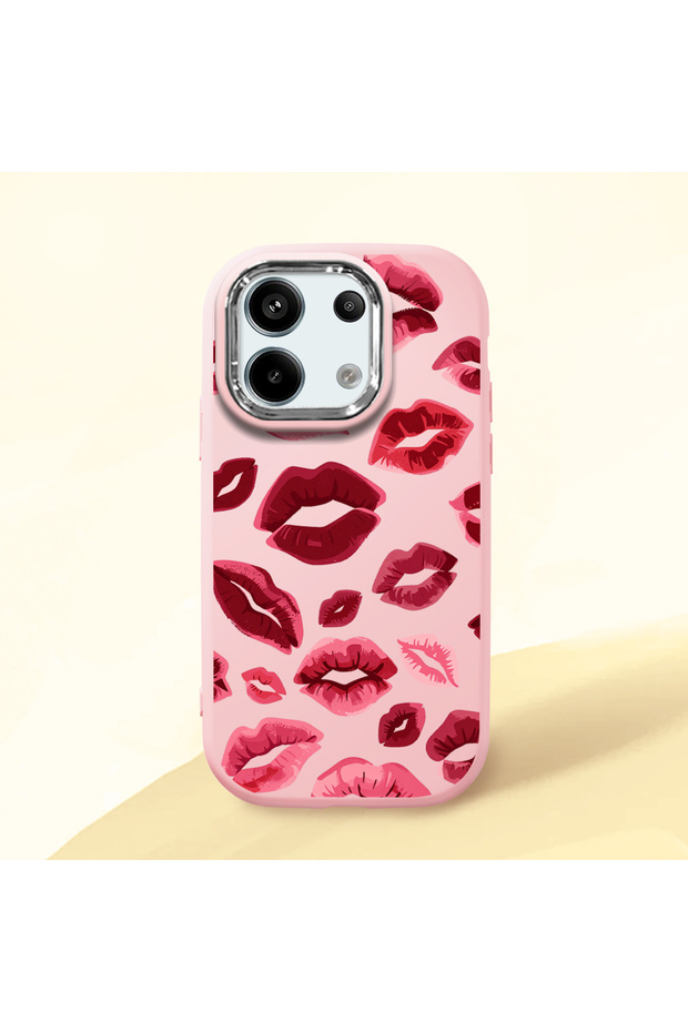 Poco X6 5g Compatible Case Camera Protective Pink Kiss Patterned Silicone Lover Couple Phone Case