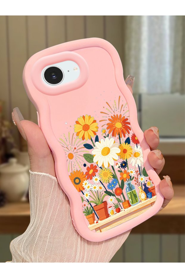 iPhone 16E Compatible Case Camera Protector Pink Silicone Couple Phone Case Floral Case