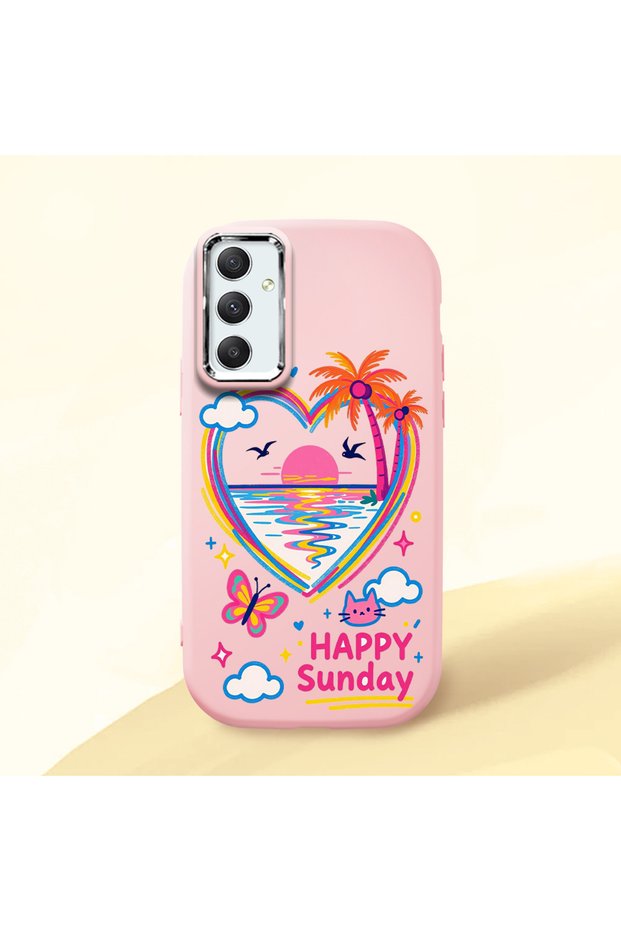 Samsung Galaxy A34 Compatible Case Camera Protective Pink Heart Patterned Silicone Lover Couple Phone Case