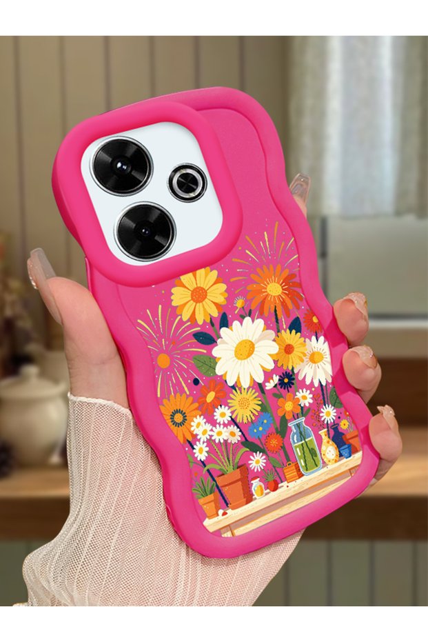 Redmi 13X Compatible Case Camera Protector Red Silicone Lover Couple Phone Case Floral Case