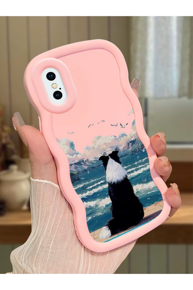 iPhone XS Compatible Case Camera Protector Pink Silicone Lover Couple Phone Case Dog Pattern