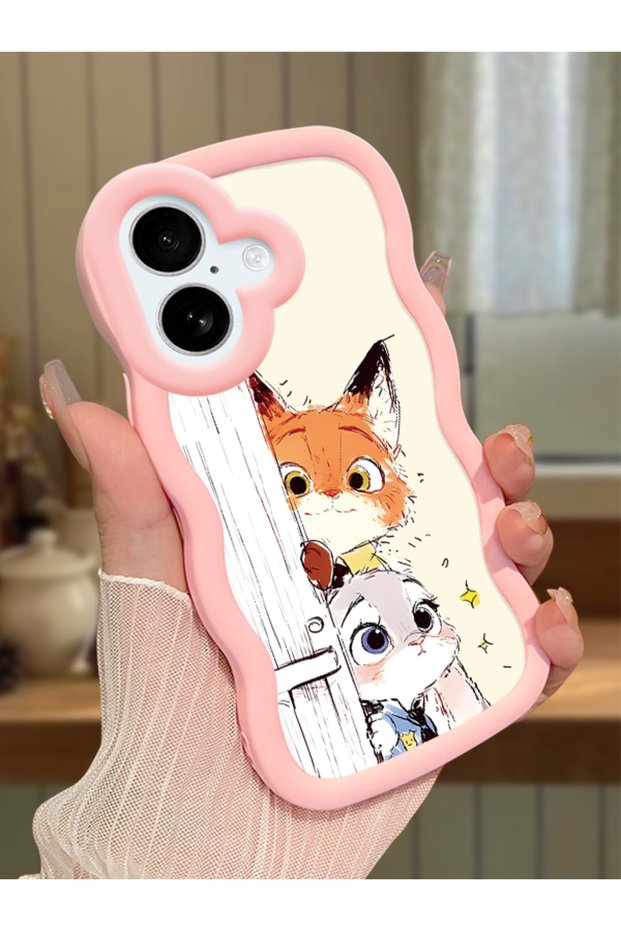 iPhone 16 Compatible Case Camera Protector Pink Silicone Couple Phone Case Cartoon Pattern