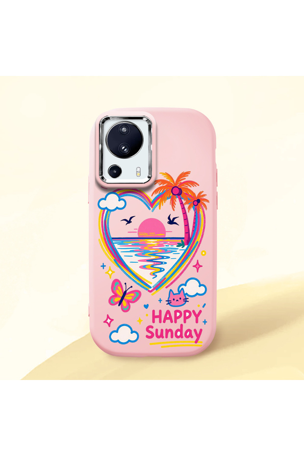 Mi 13 Lite Compatible Case Camera Protective Pink Heart Patterned Silicone Lover Couple Phone Case