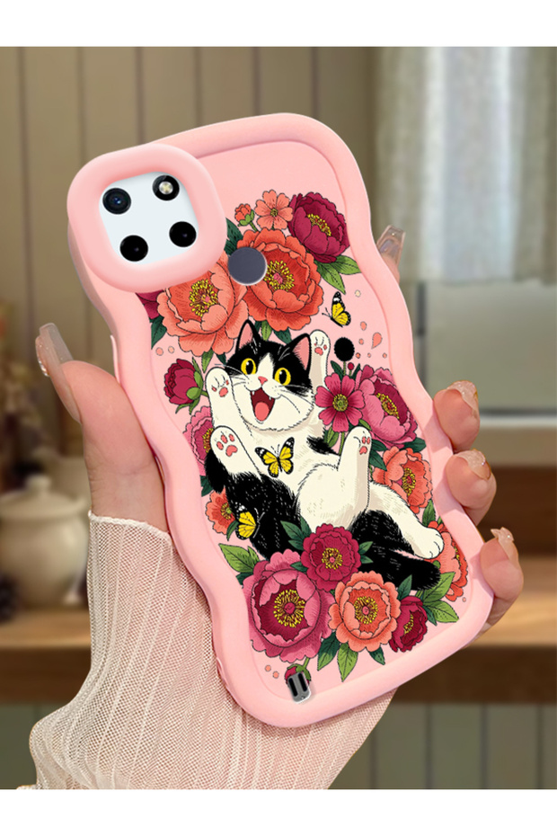 Realme C25Y Compatible Case Camera Protector Pink Silicone Lover Couple Phone Case Cat Case