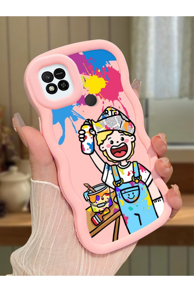 Redmi 10A Compatible Case Camera Protector Pink Silicone Dear Couple Phone Case Cartoon Pattern
