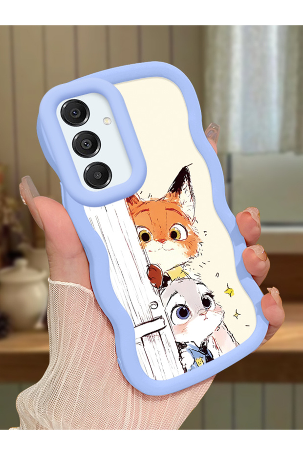 Samsung Galaxy A16 Compatible Case Camera Protective Blue Silicone Lover Couple Phone Case Cartoon Pattern