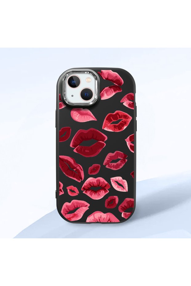 iPhone 13 Compatible Case Camera Protector Black Kiss Pattern Silicone Lover Couple Phone Case Cover
